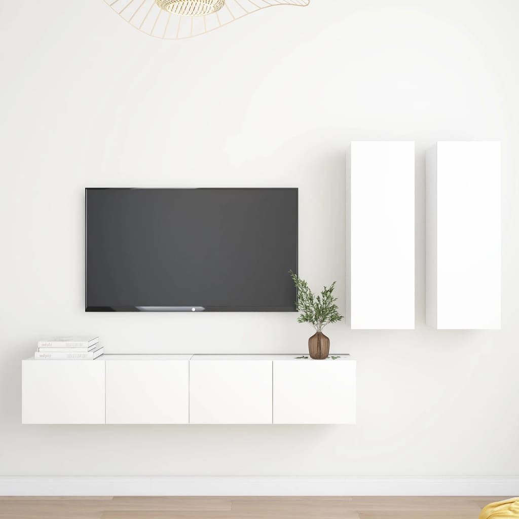 vidaXL 4-dielna súprava TV skriniek, biela, kompozitné drevo