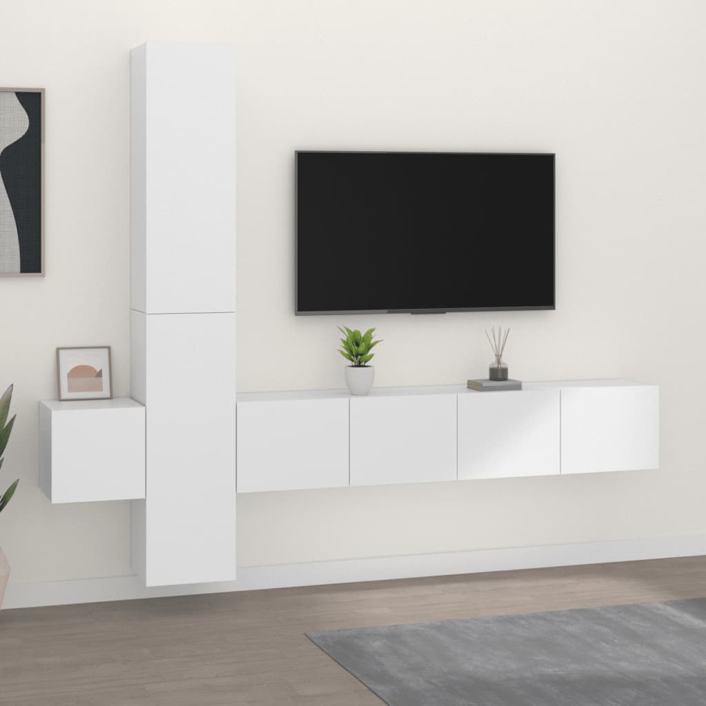 vidaXL 5-dielna súprava TV skriniek biela spracované drevo