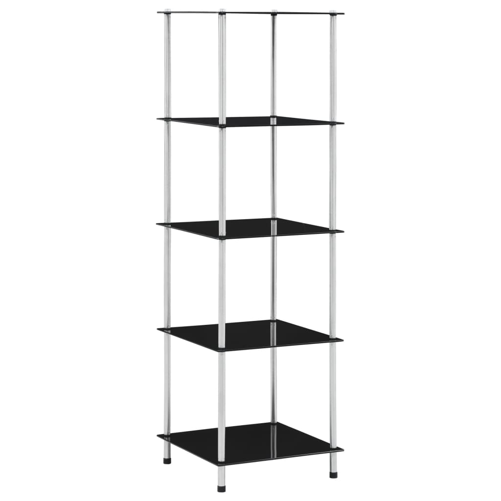 vidaXL Regál s 5 policami, čierny 40x40x130 cm, tvrdené sklo