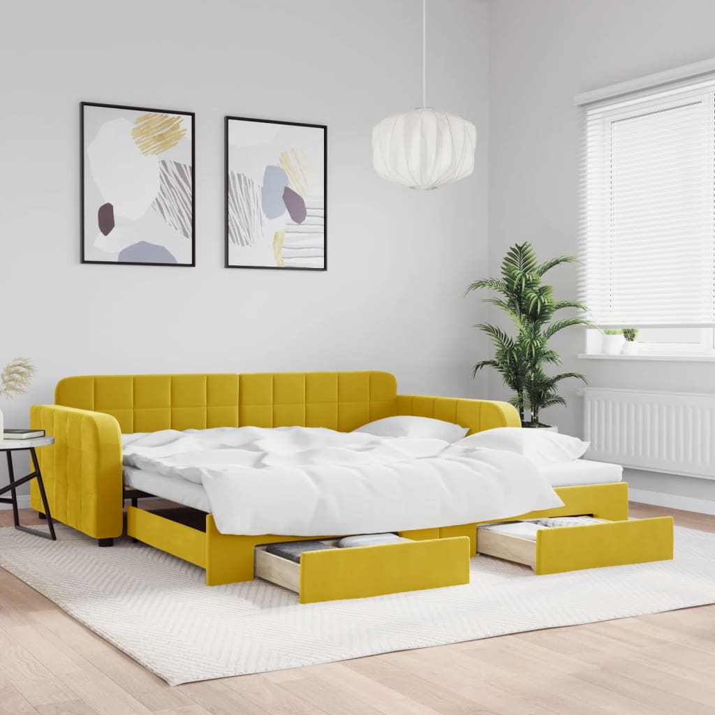 vidaXL Rozkladacia denná posteľ so zásuvkami žltá 100x200 cm zamat