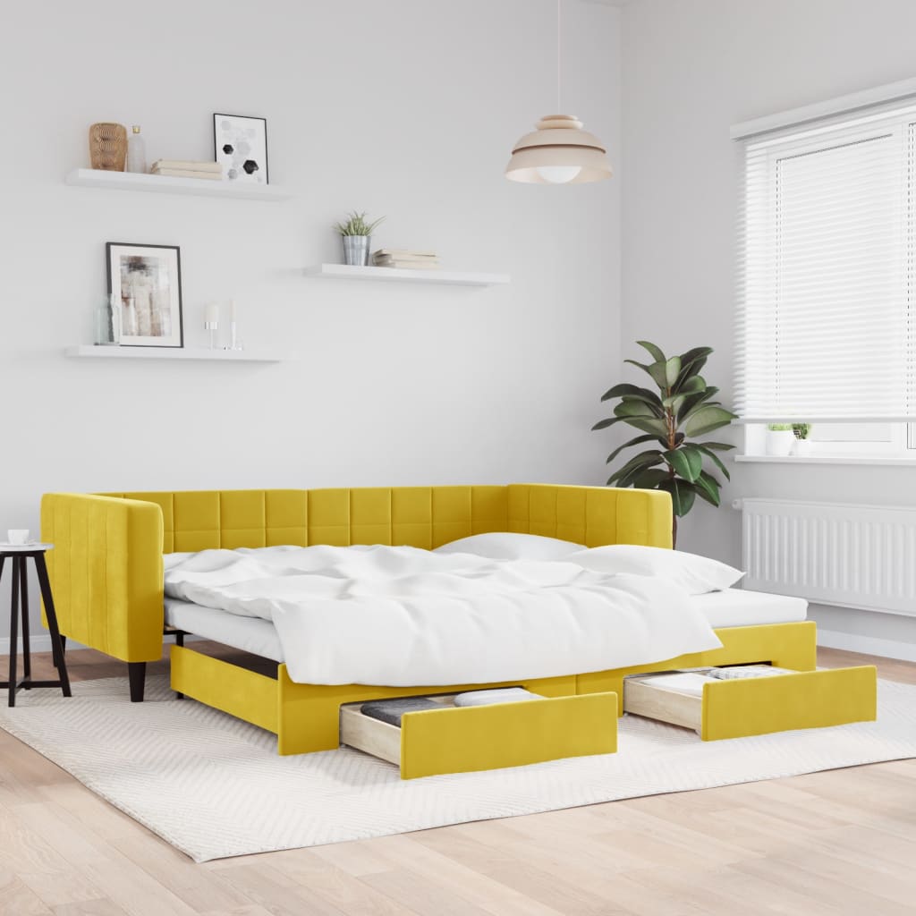 vidaXL Rozkladacia denná posteľ so zásuvkami žltá 100x200 cm zamat