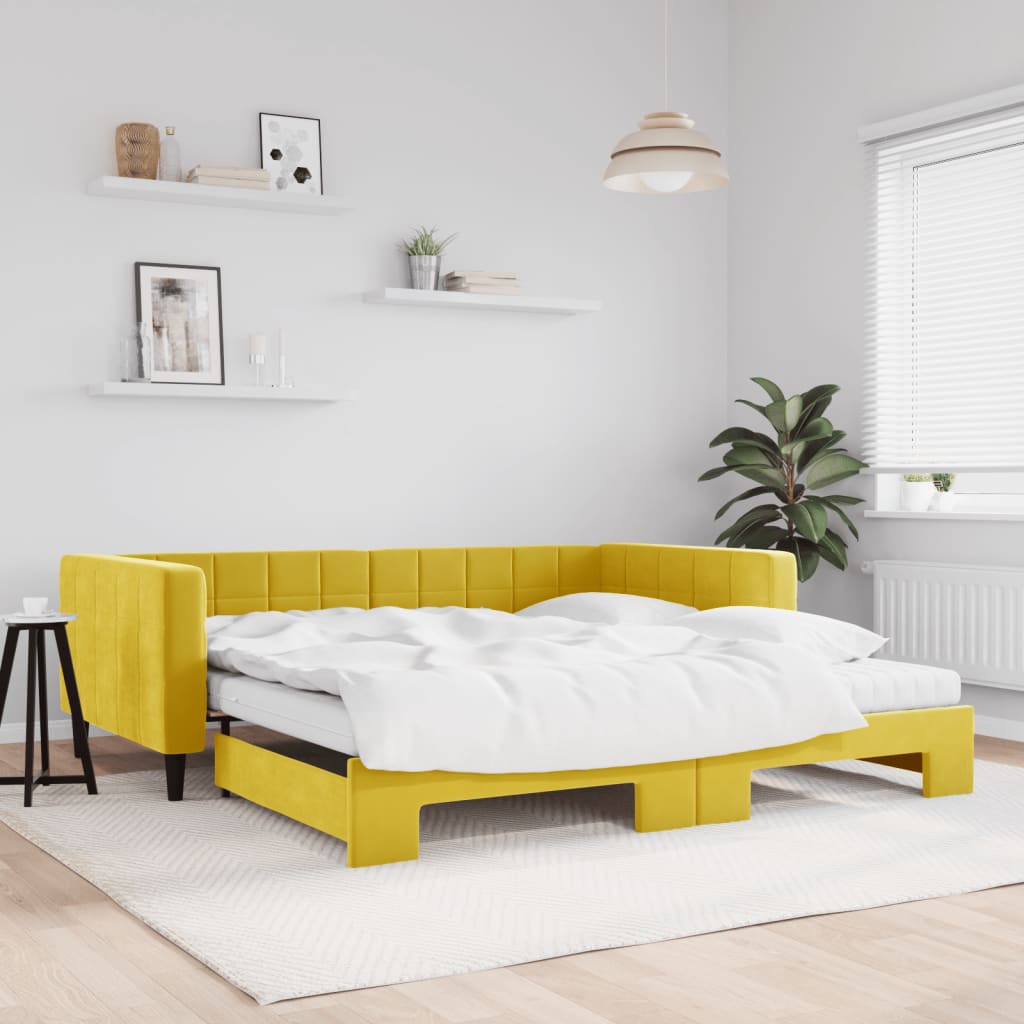 vidaXL Rozkladacia denná posteľ s matracmi žltá 100x200 cm zamat