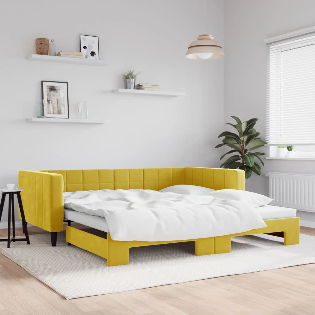 vidaXL Denná posteľ s rozkladacou posteľou žltá 100x200 cm zamat