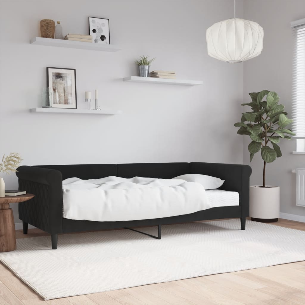 vidaXL Denná posteľ s matracom čierna 90x190 cm zamat