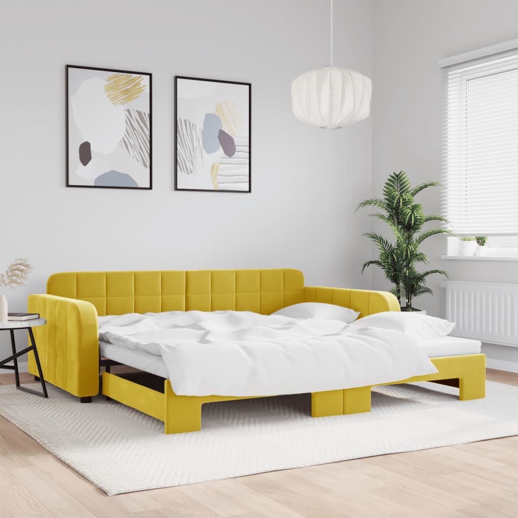 vidaXL Denná posteľ s rozkladacou posteľou žltá 100x200 cm zamat