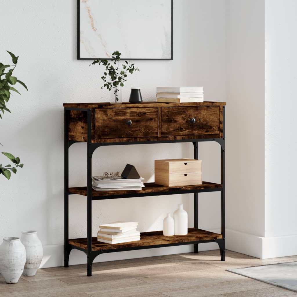 vidaXL Konzolový stolík dymový dub 72,5x25x75 cm kompozitné drevo