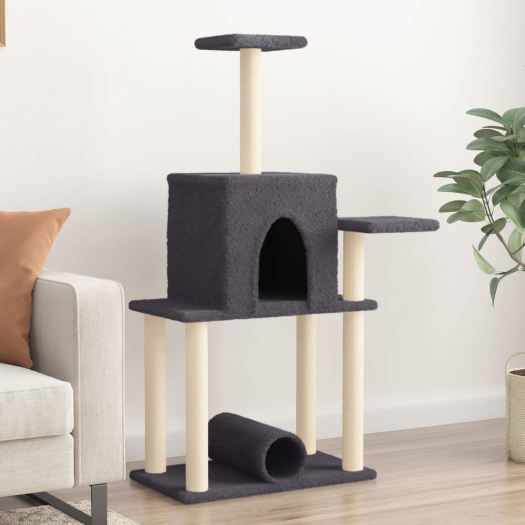 vidaXL Škrabadlo pre mačky so sisalovými stĺpikmi tmavosivé 122 cm
