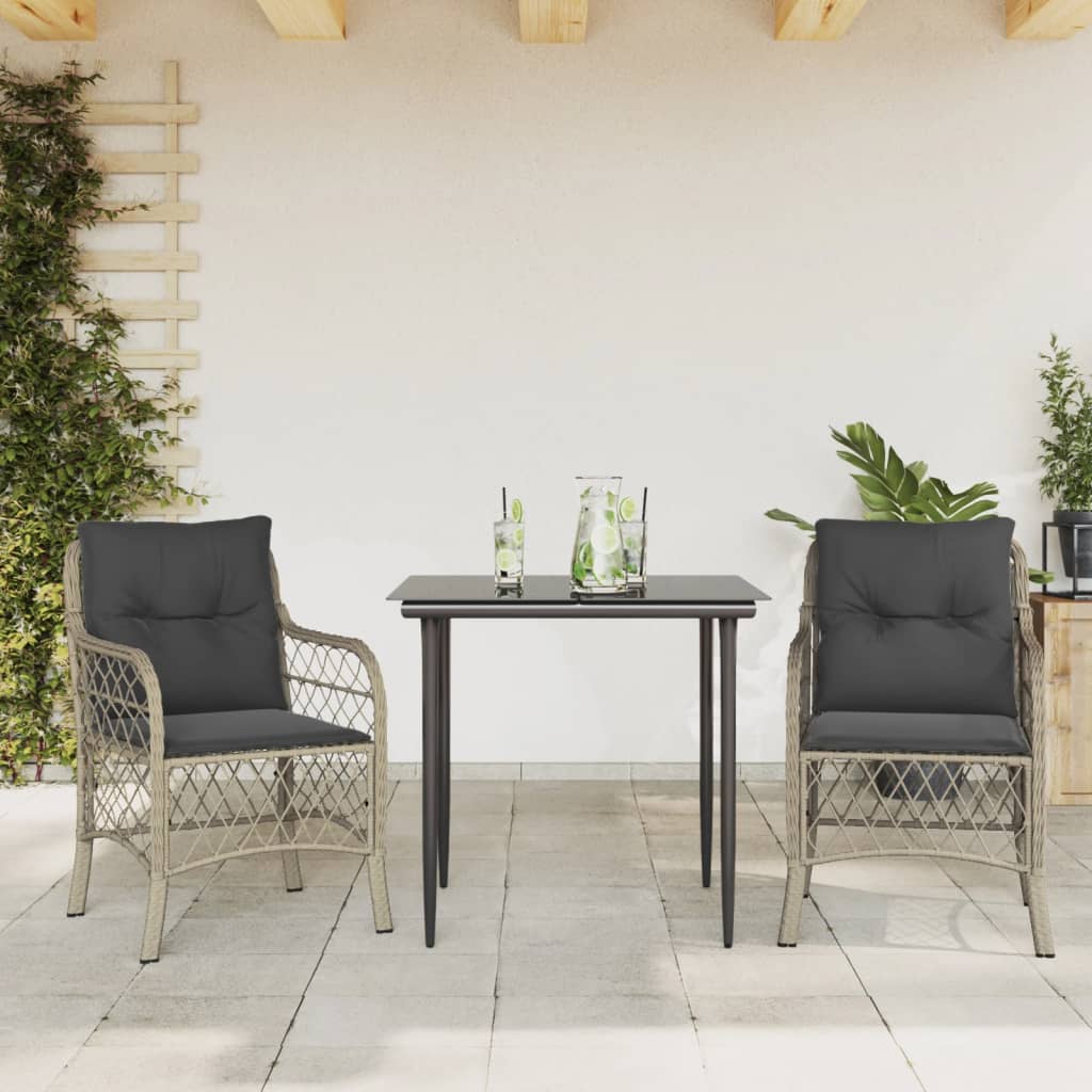 vidaXL 3-dielna bistro súprava s podložkami bledosivá polyratan