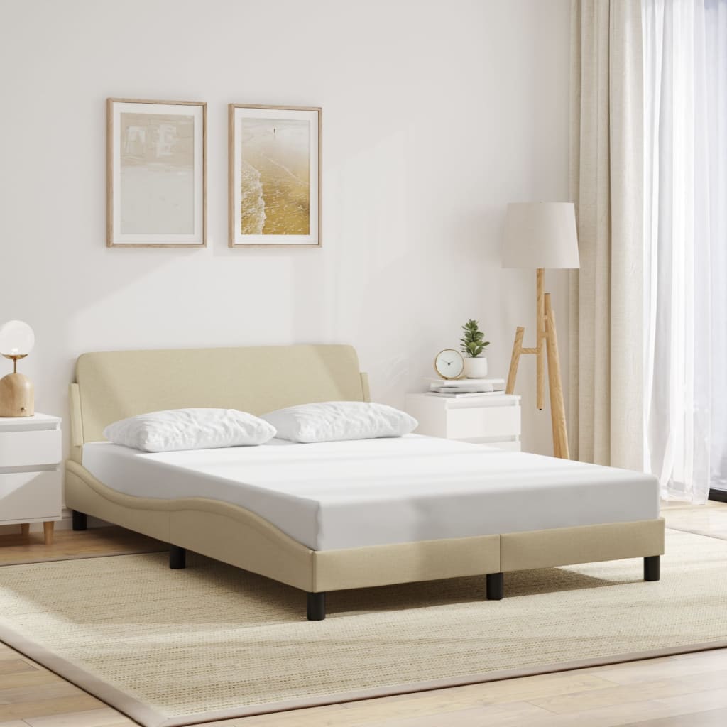 vidaXL Posteľ bez matraca krémová 140x200 cm látka