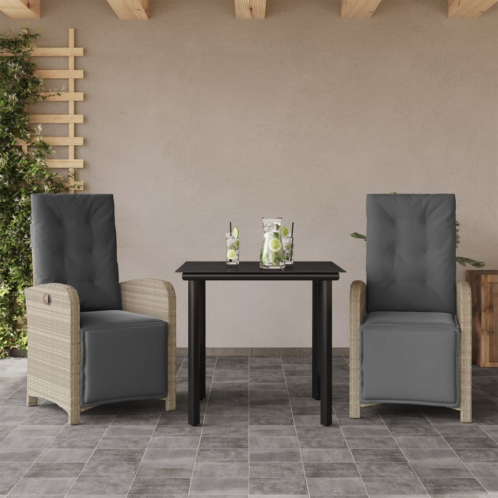 vidaXL 3-dielna bistro súprava s podložkami bledosivá polyratan