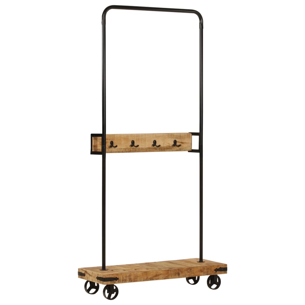 vidaXL Vešiak na oblečenie s kolieskami 90x35x190 cm mango a železo