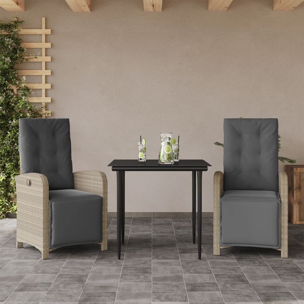 vidaXL 3-dielna bistro súprava s podložkami bledosivá polyratan