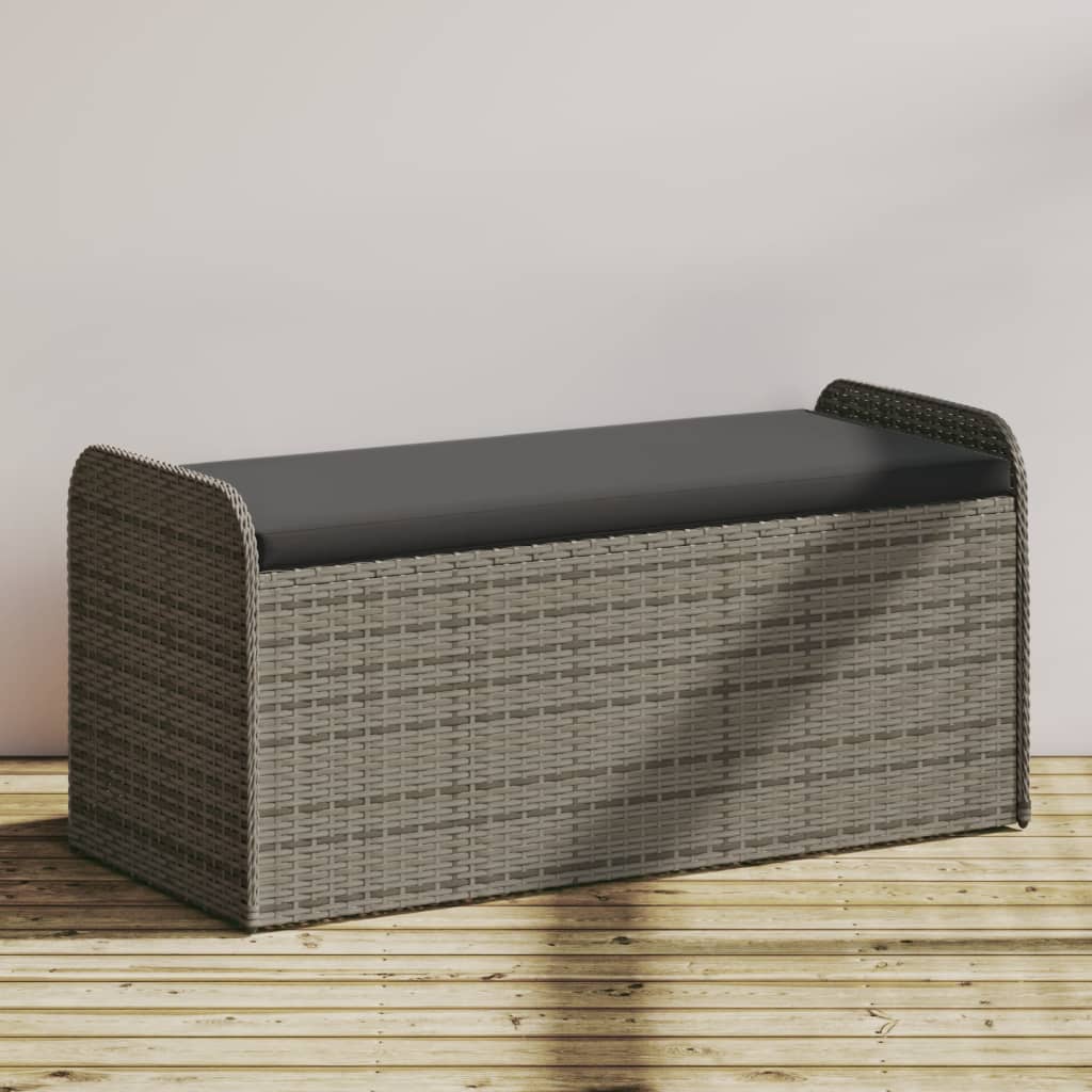 vidaXL Úložná lavička s vankúšom sivá 115x51x52 cm polyratan