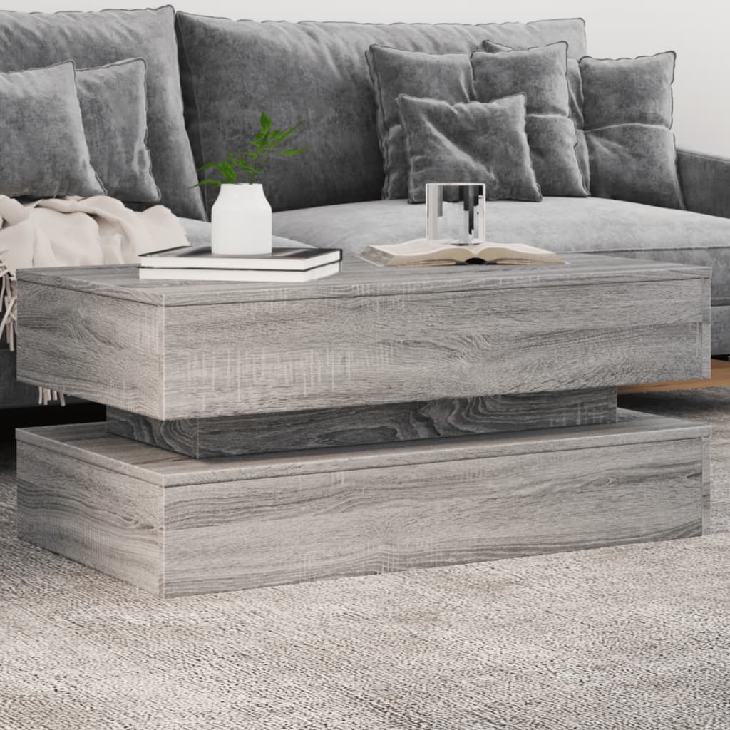 Konferenčný stolík vidaXL s LED svetlami sivý sonoma 90x50x40 cm