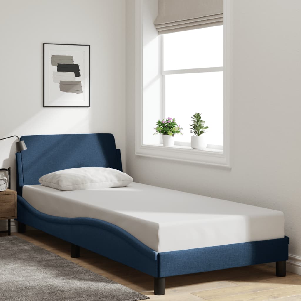 vidaXL Posteľný rám s čelom bez matraca modrý 80x200 cm látka