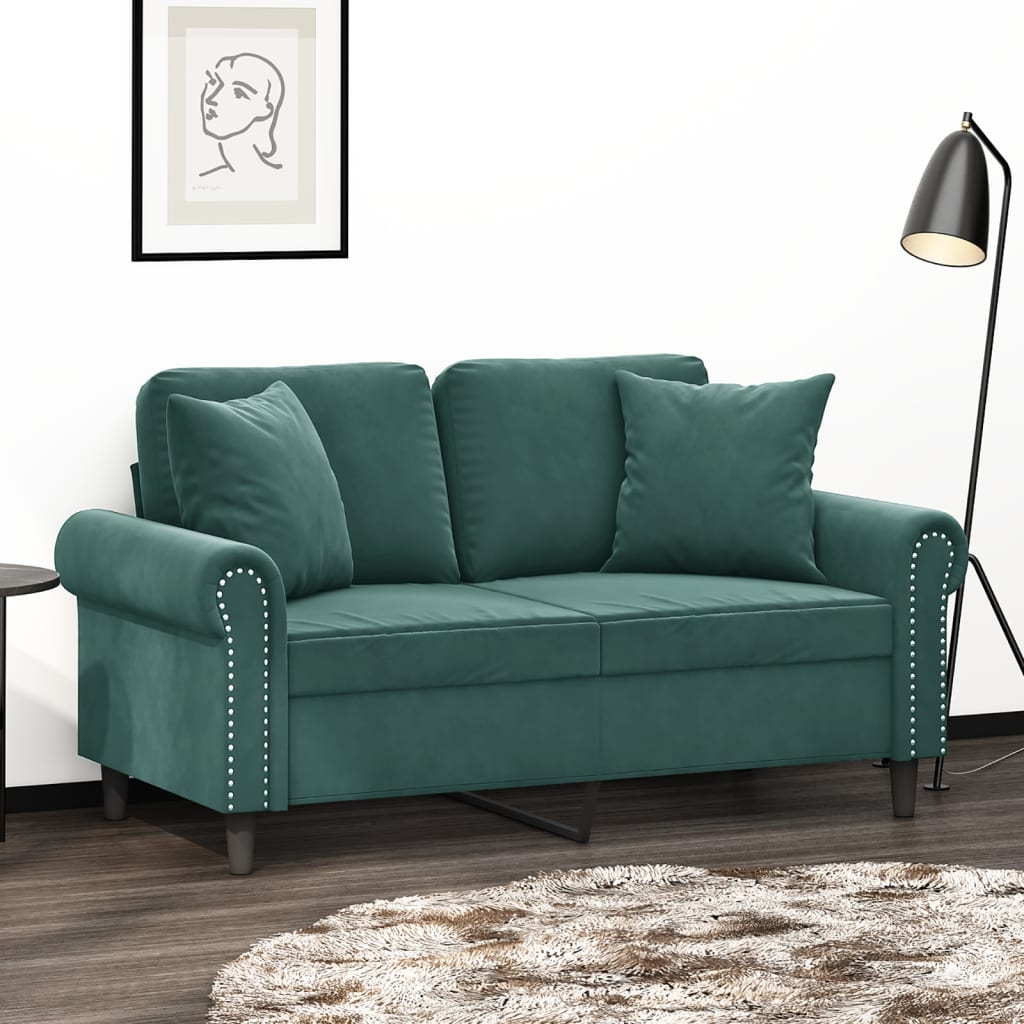 vidaXL 2-miestna pohovka s vankúšmi tmavozelená 120 cm zamat