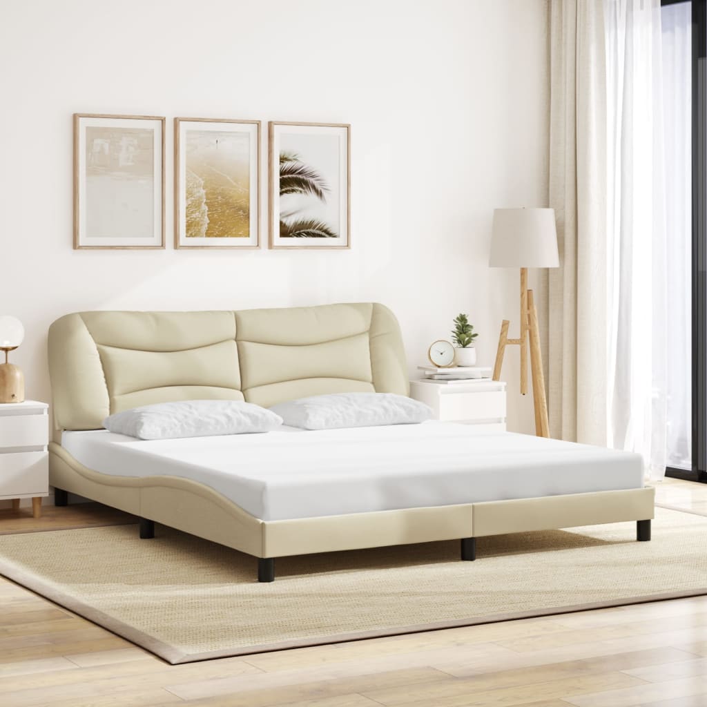 vidaXL Posteľ bez matraca krémová 180x200 cm látka