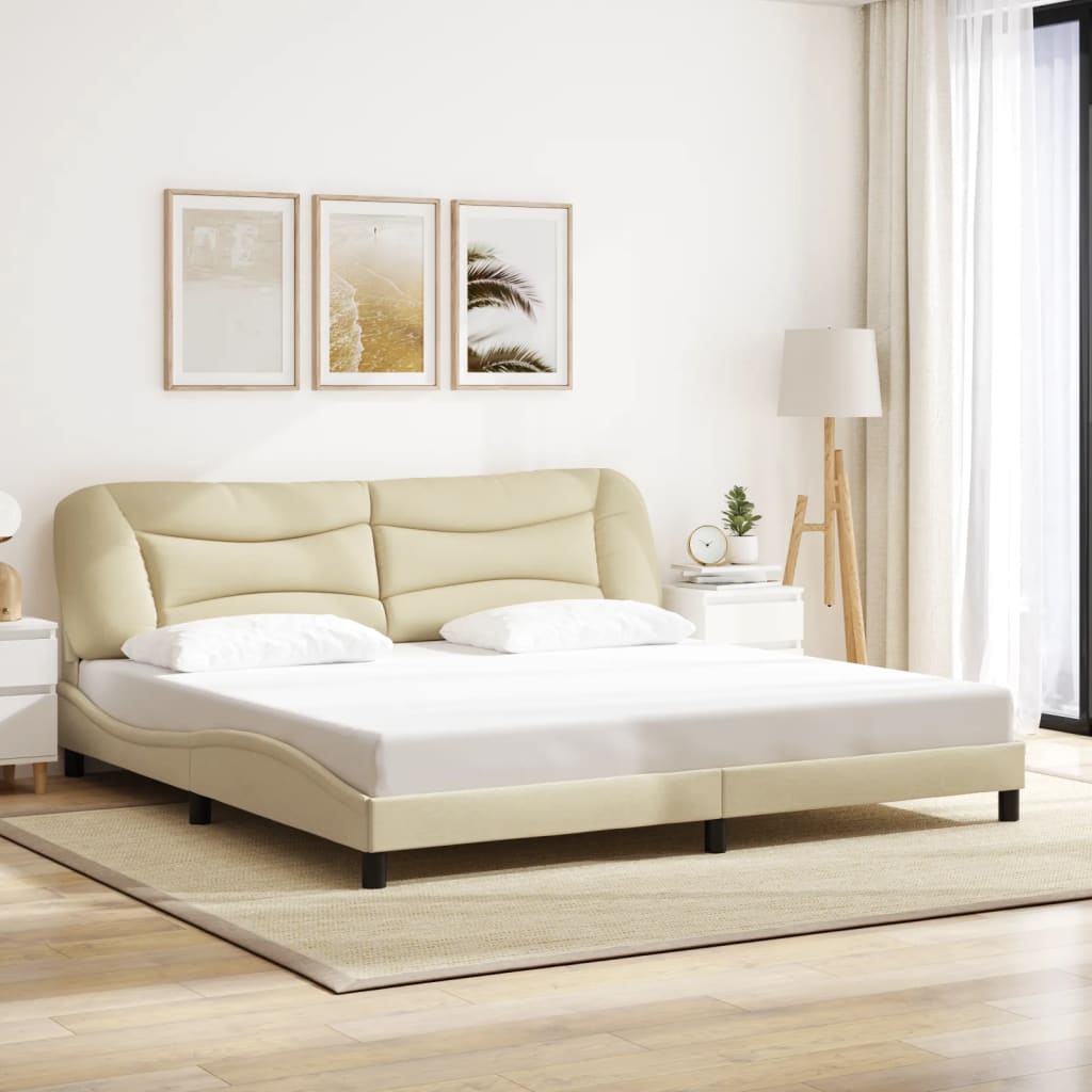 vidaXL Posteľ bez matraca krémová 200x200 cm látka