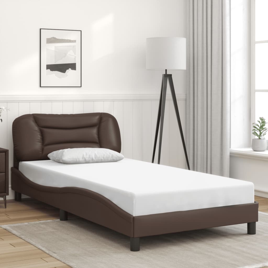 vidaXL Posteľný rám s čelom hnedý 100x200 cm umelá koža