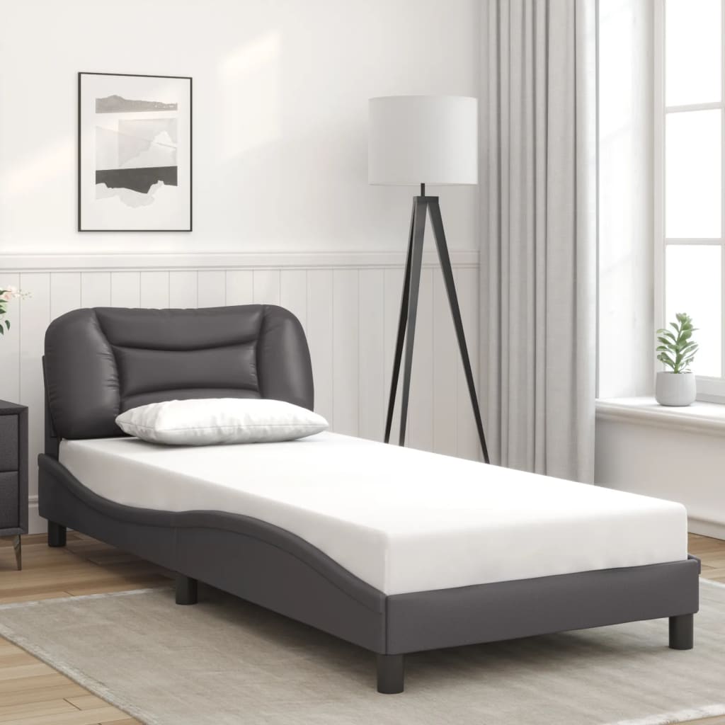 vidaXL Posteľný rám s čelom sivý 90x200 cm umelá koža
