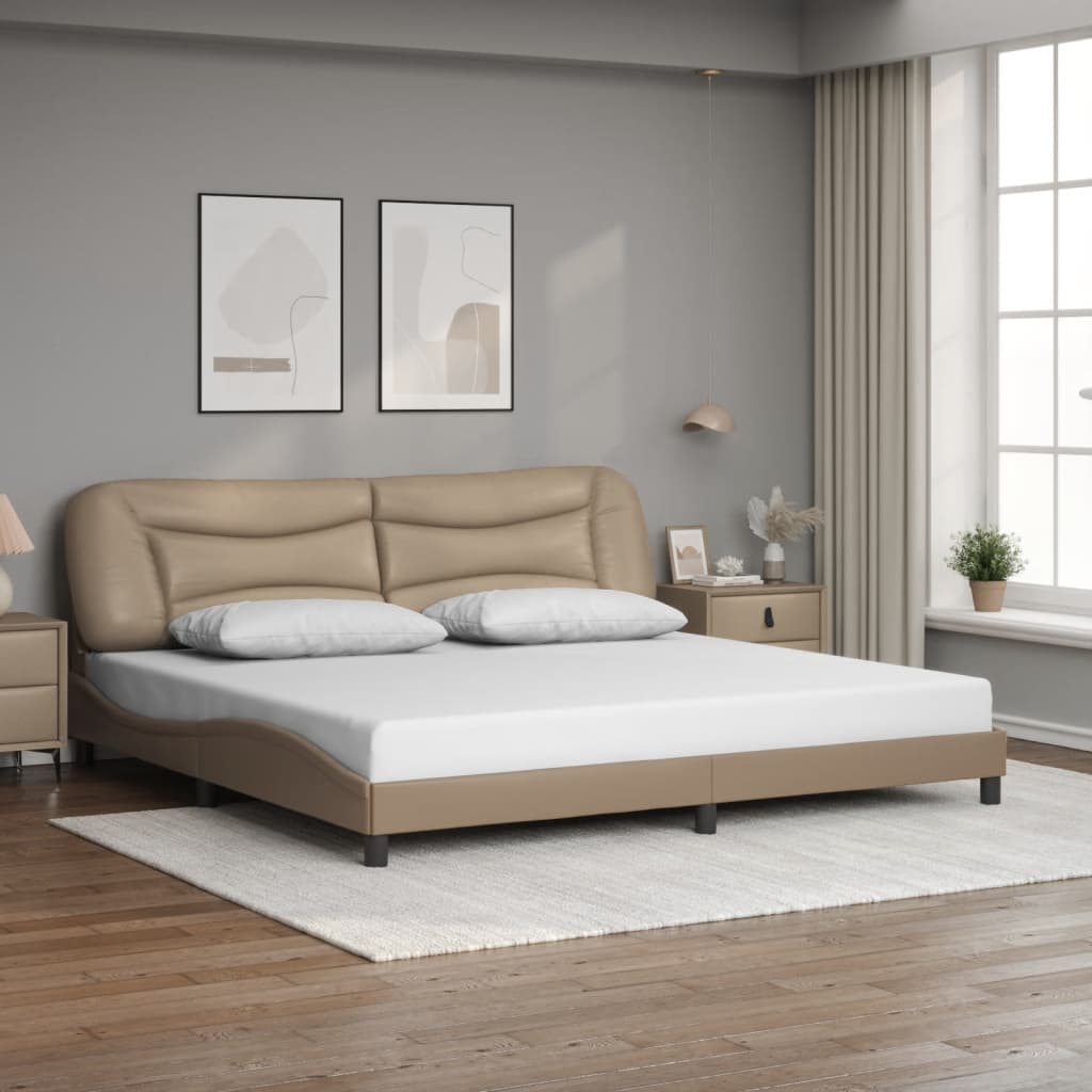 vidaXL Posteľný rám s čelom kapučínový 200x200 cm umelá koža
