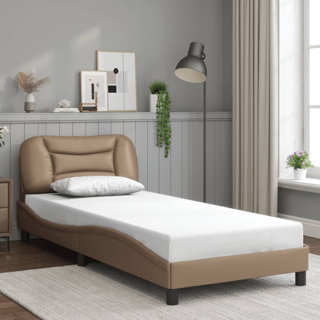 vidaXL Posteľný rám s čelom kapučínový 90x190 cm umelá koža