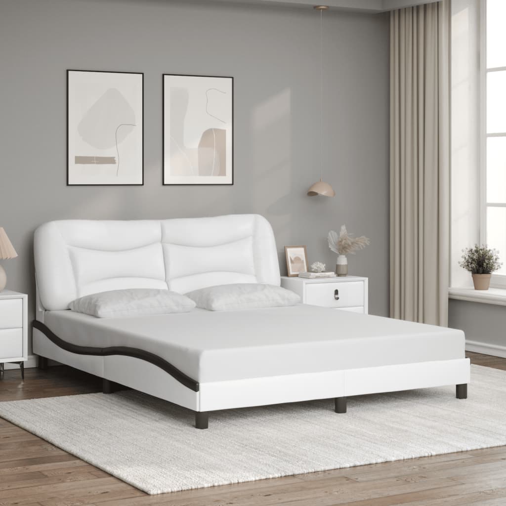 vidaXL Posteľný rám s čelom bielo-čierny 160x200 cm umelá koža
