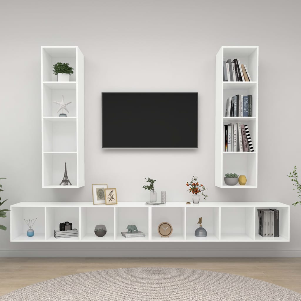 vidaXL Nástenné TV skrinky 4 ks, biele, kompozitné drevo