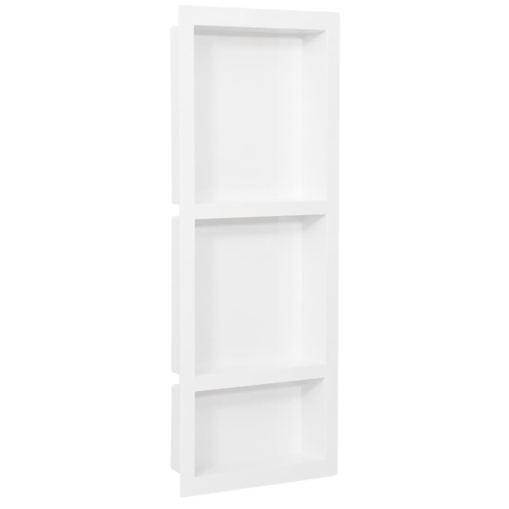 vidaXL Sprchový výklenok s 3 priehradkami lesklý biely 41x99x9 cm