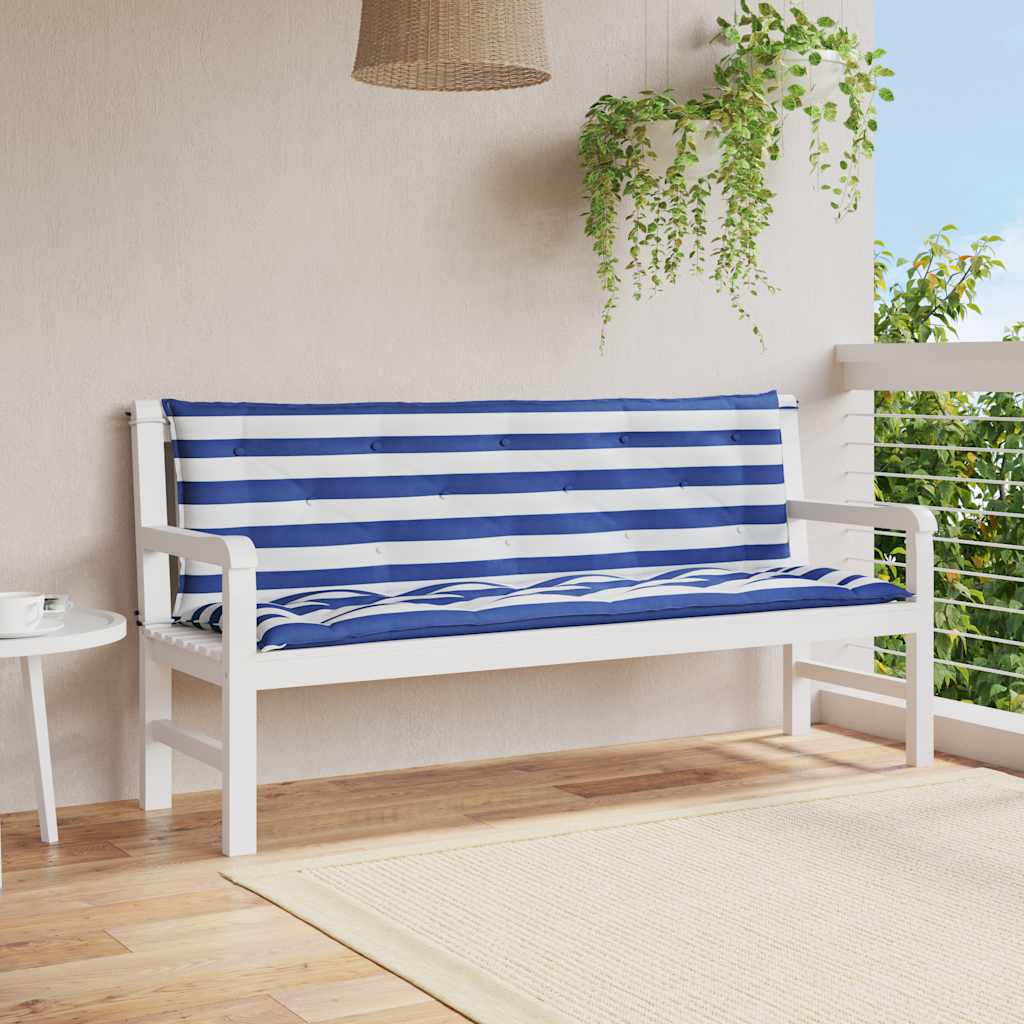 vidaXL Podložky na záhradnú lavičku 2 ks modro-biele 150x50x7cm látka