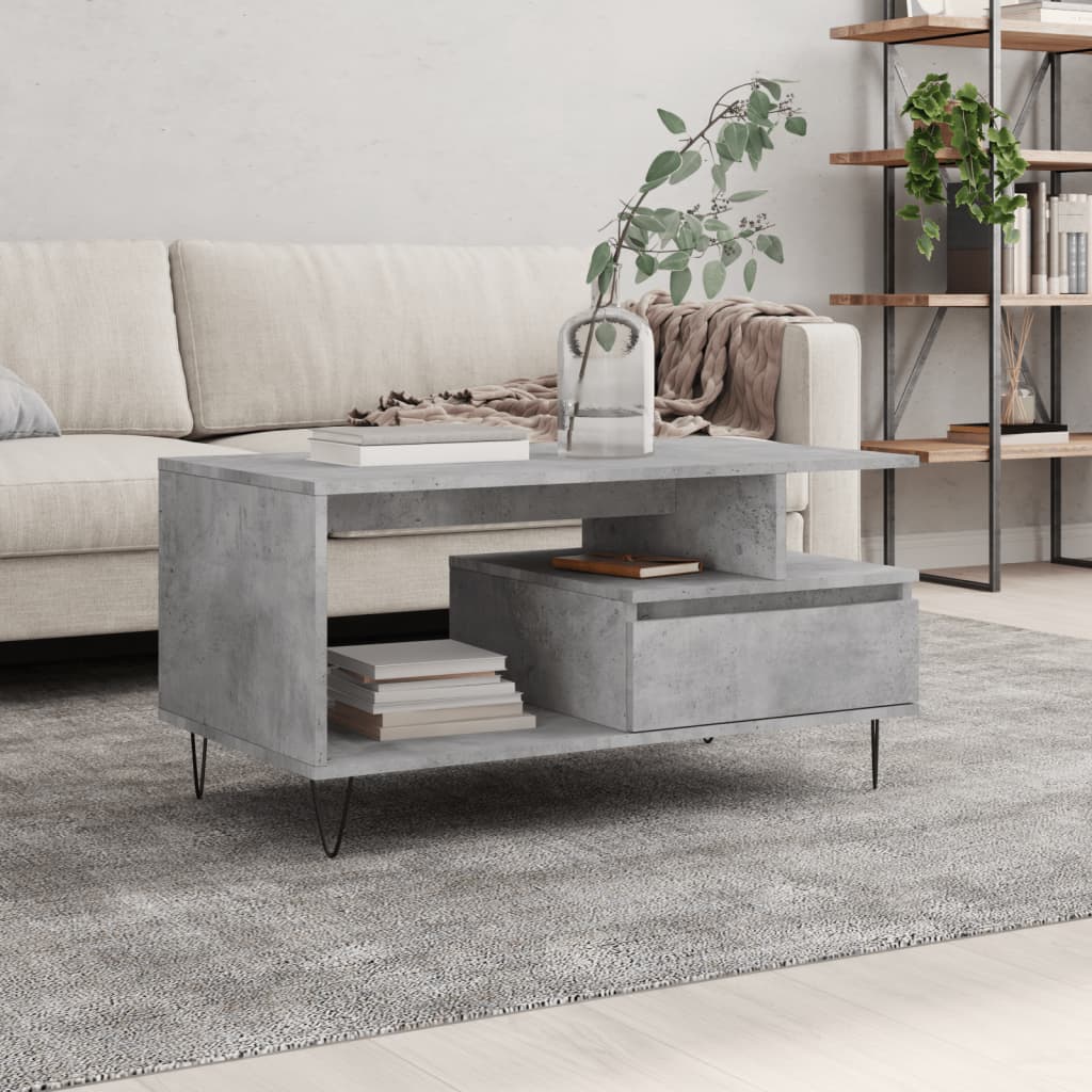 vidaXL Konferenčný stolík betónový sivý 90x49x45 cm spracované drevo