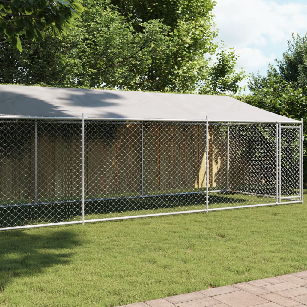 vidaXL Klietka pre psa so strechou a dverami sivá 8x2x2 m pozink. oceľ