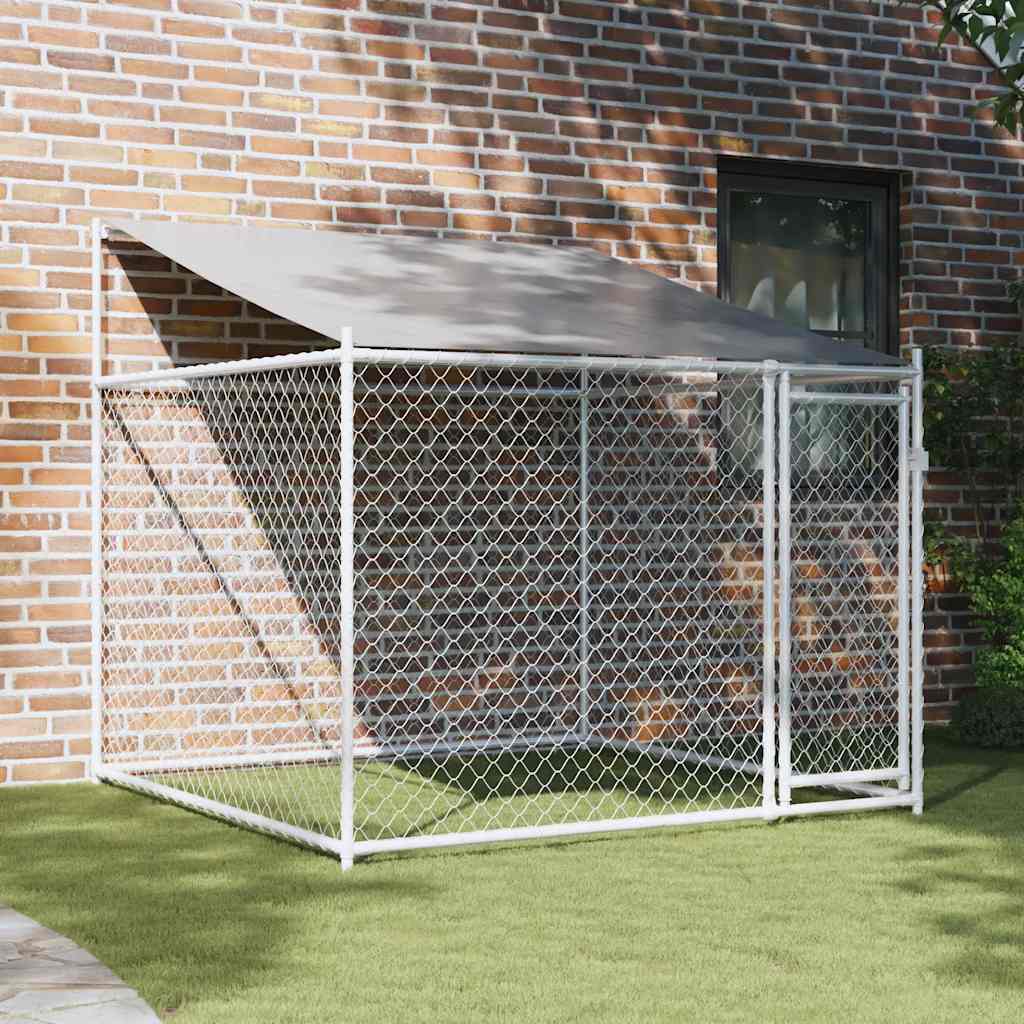 vidaXL Klietka pre psa so strechou a dverami sivá 2x2x2 m pozink. oceľ