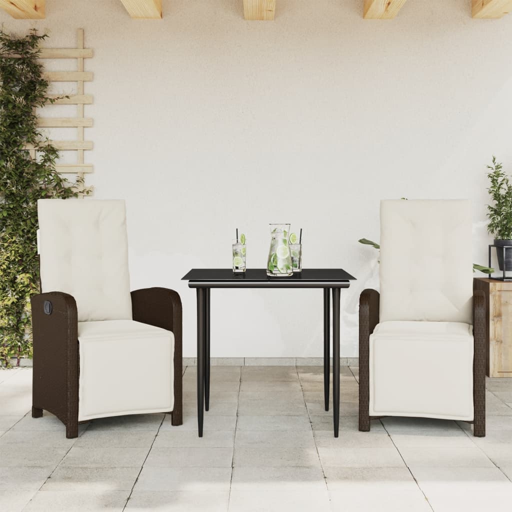 vidaXL 3-dielna bistro súprava s podložkami hnedá polyratan