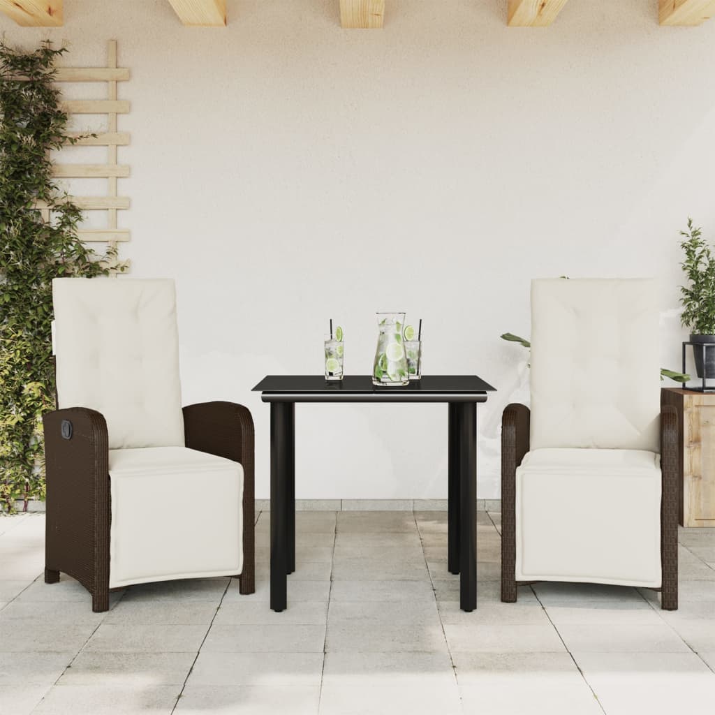 vidaXL 3-dielna bistro súprava s podložkami hnedá polyratan