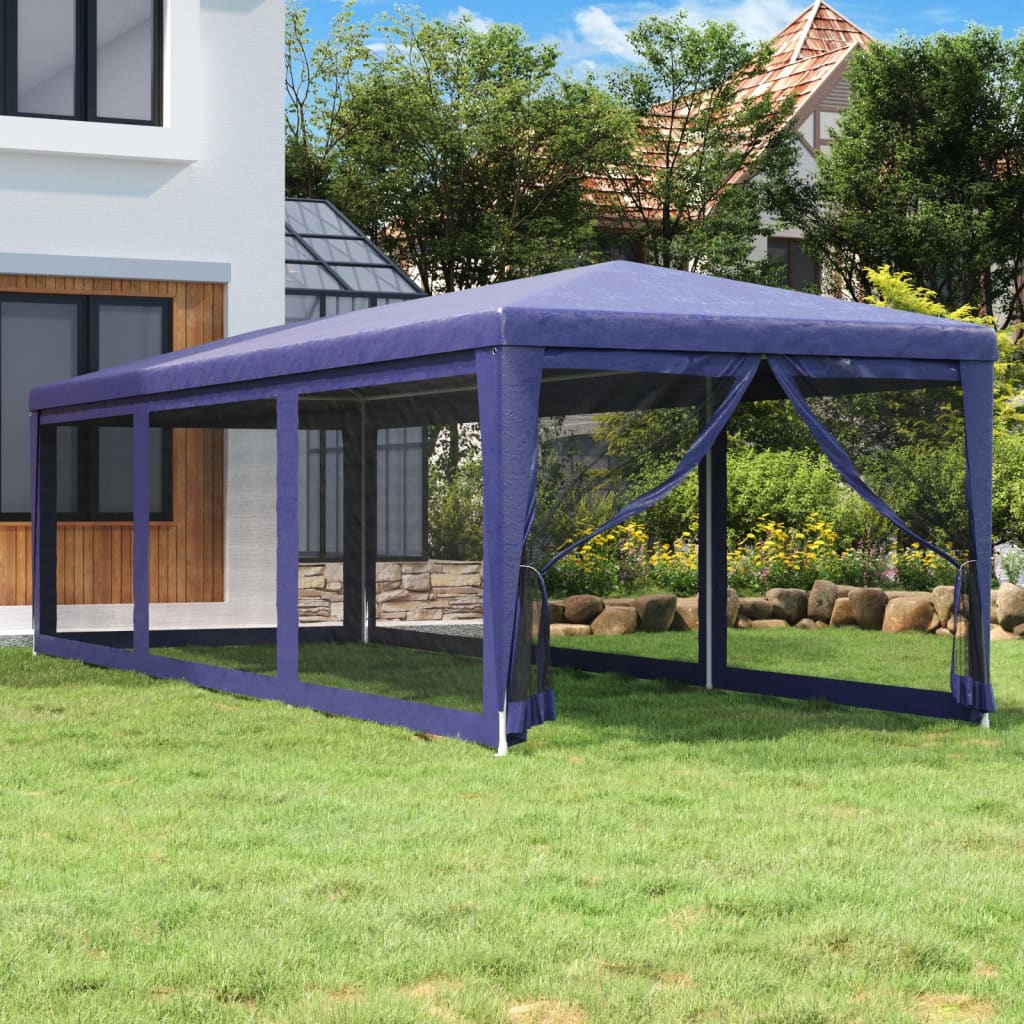 vidaXL Párty stan s 8 sieťkovanými bočnými stenami modrý 3x9 m HDPE