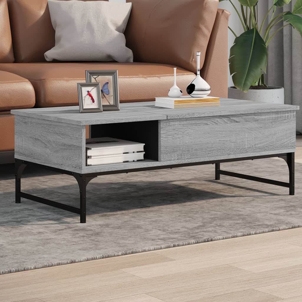 vidaXL Konferenčný stolík sivá sonoma 100x50x35cm kompozitné drevo+kov