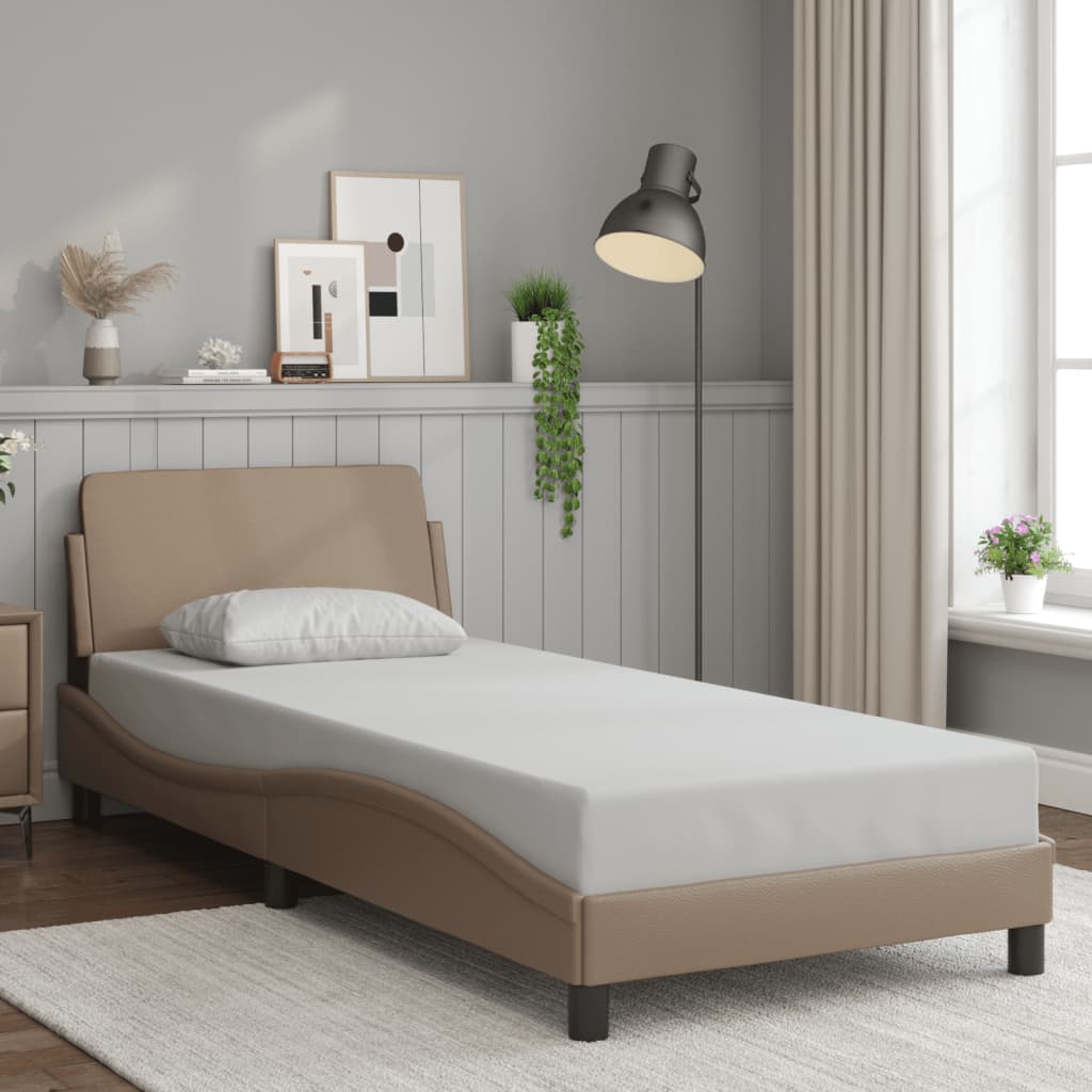 vidaXL Posteľný rám s čelom kapučínový 90x200 cm umelá koža