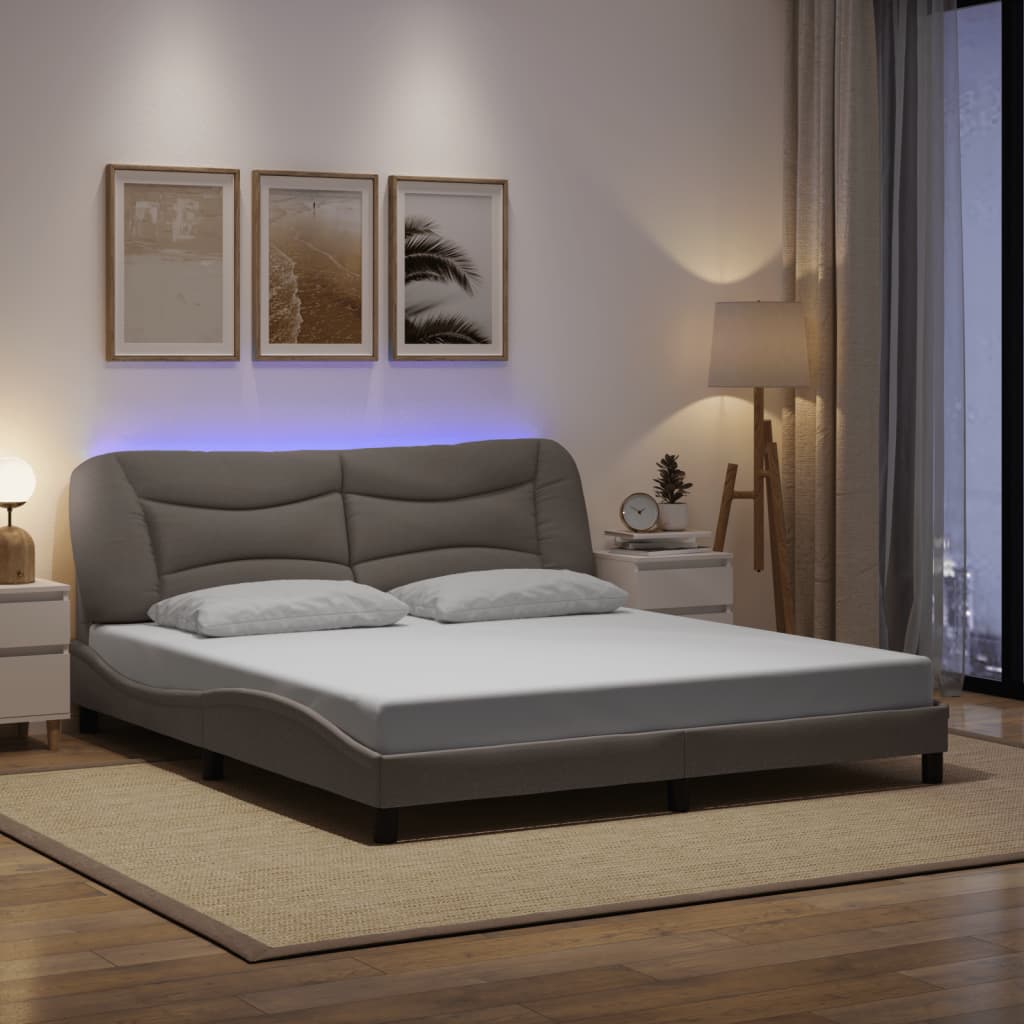vidaXL Rám postele s LED bez matraca Taupe 180x200 cm Látka