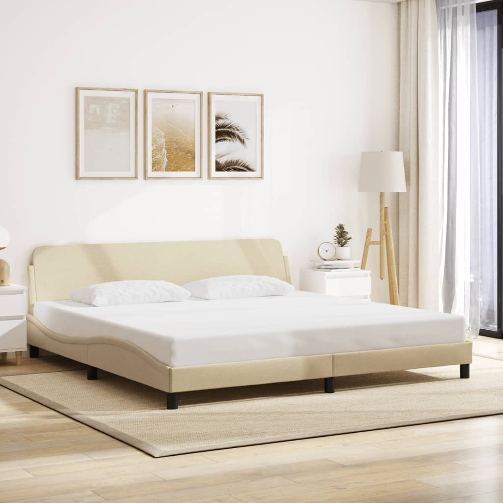 vidaXL Posteľ bez matraca krémová 200x200 cm látka