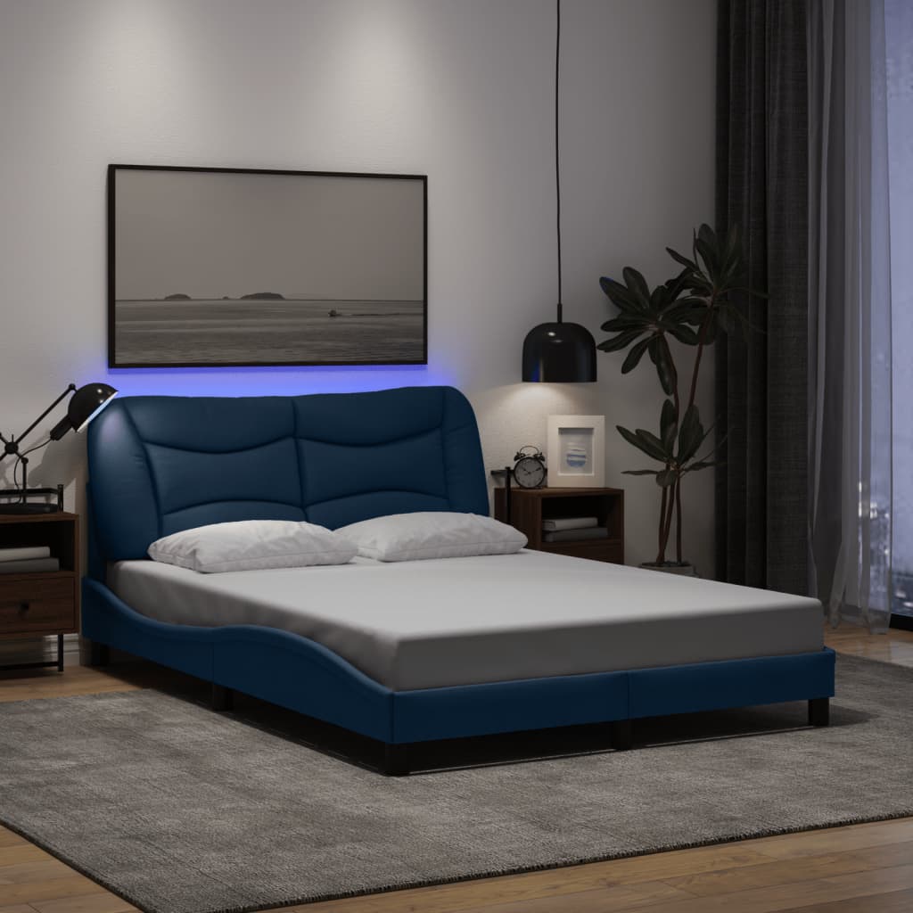 vidaXL Posteľ s LED bez matraca modrá 140x200 cm látka