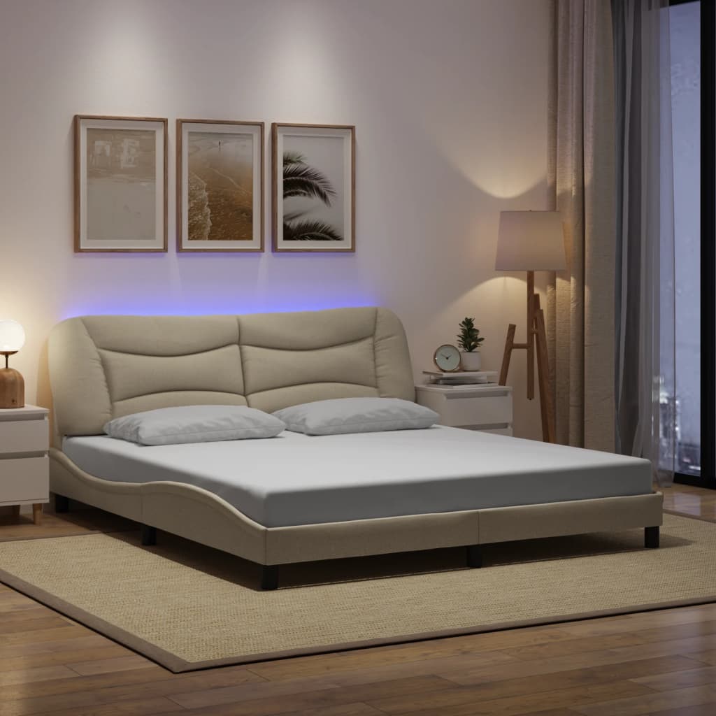 vidaXL Rám postele s LED bez matraca Krémová 180x200 cm Látka