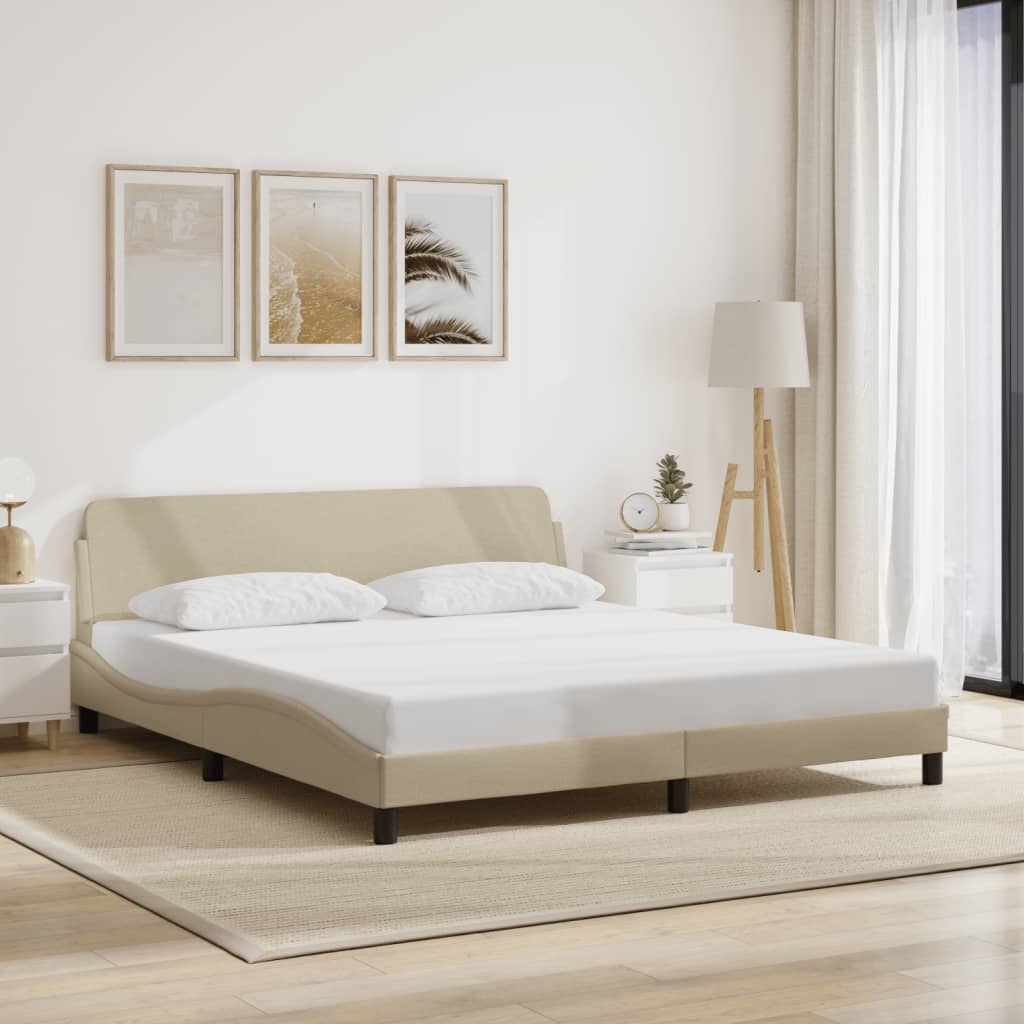 vidaXL Posteľ bez matraca krémová 180x200 cm látka