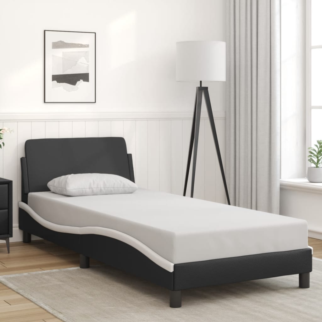 vidaXL Posteľný rám s čelom čierno-biely 90x190 cm umelá koža