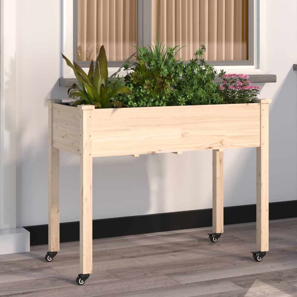 vidaXL Kvetináč s kolieskami a vložkou 118x59x80 cm jedľový masív