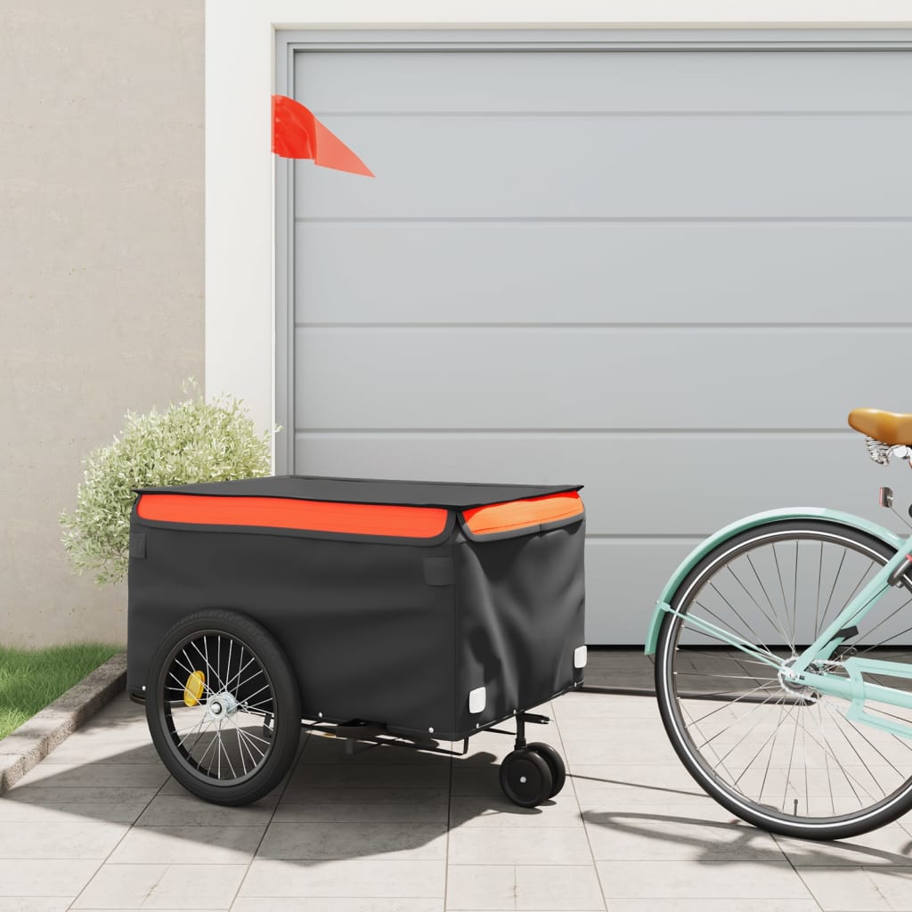 vidaXL Vozík za bicykel, čierno oranžový 45 kg, železo