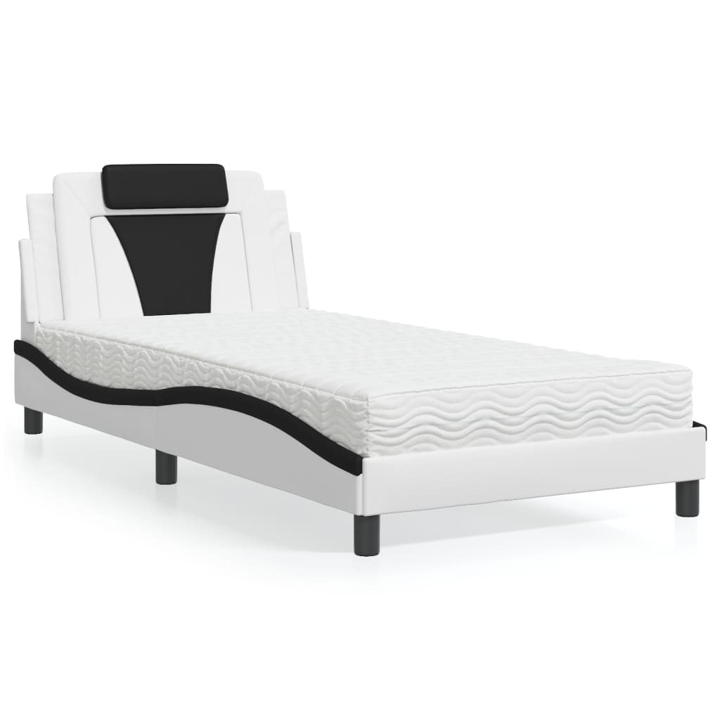 vidaXL Posteľ s matracom biela a čierna 100x200 cm umelá koža
