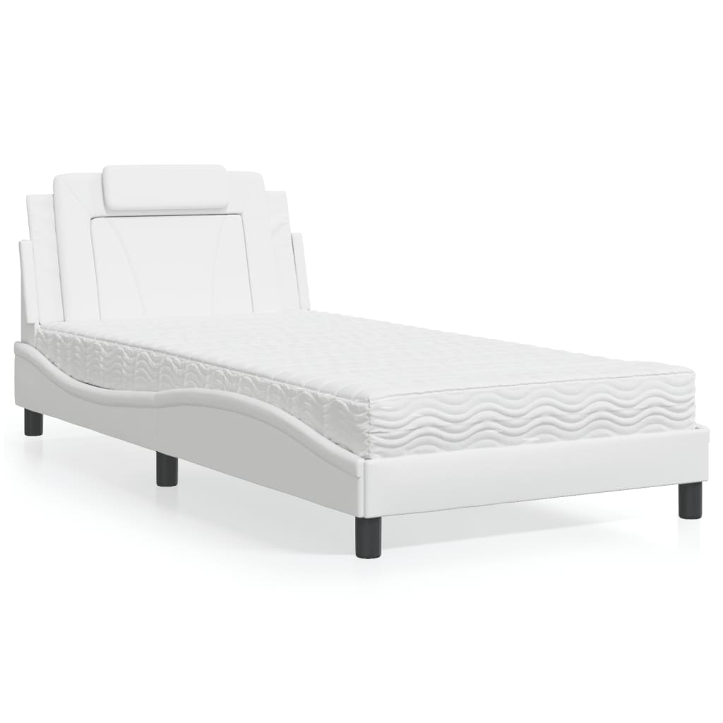 vidaXL Posteľ s matracom biela 100x200 cm umelá koža
