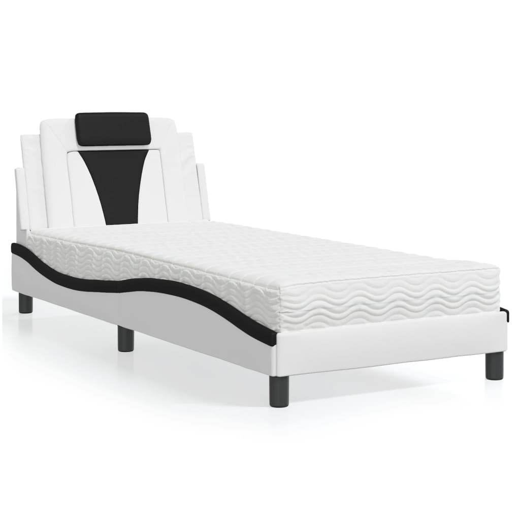 vidaXL Posteľ s matracom bielo-čierna 90x200 cm umelá koža