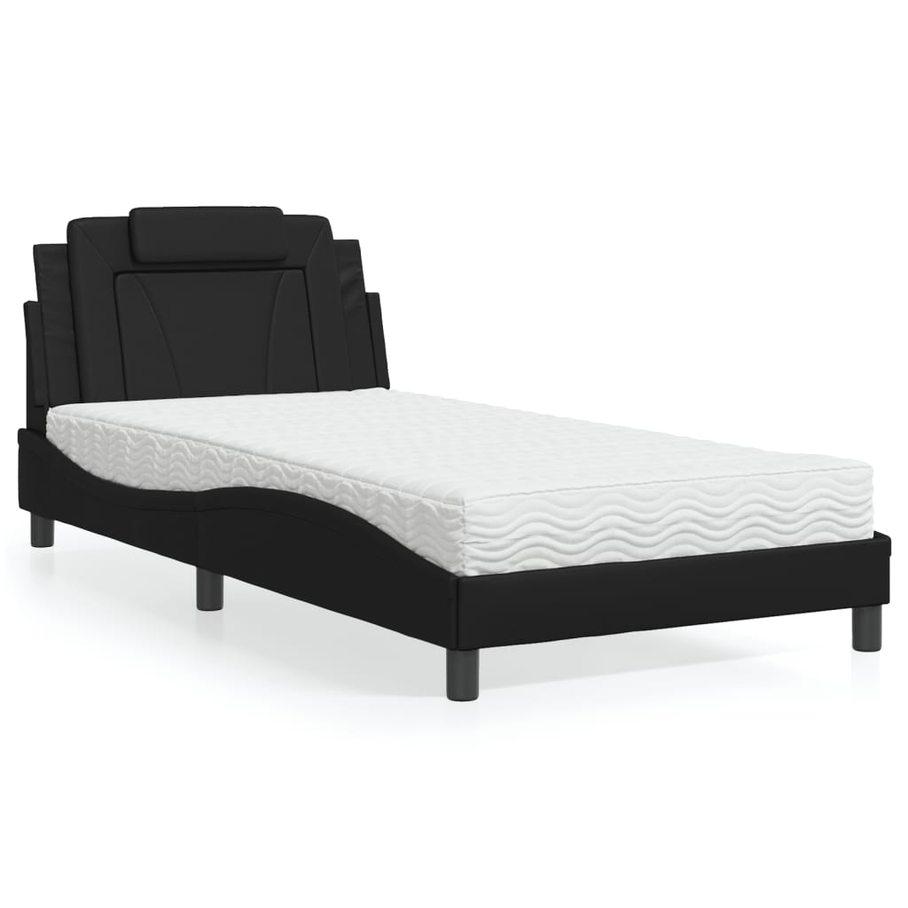 vidaXL Posteľ s matracom čierna 100x200 cm umelá koža